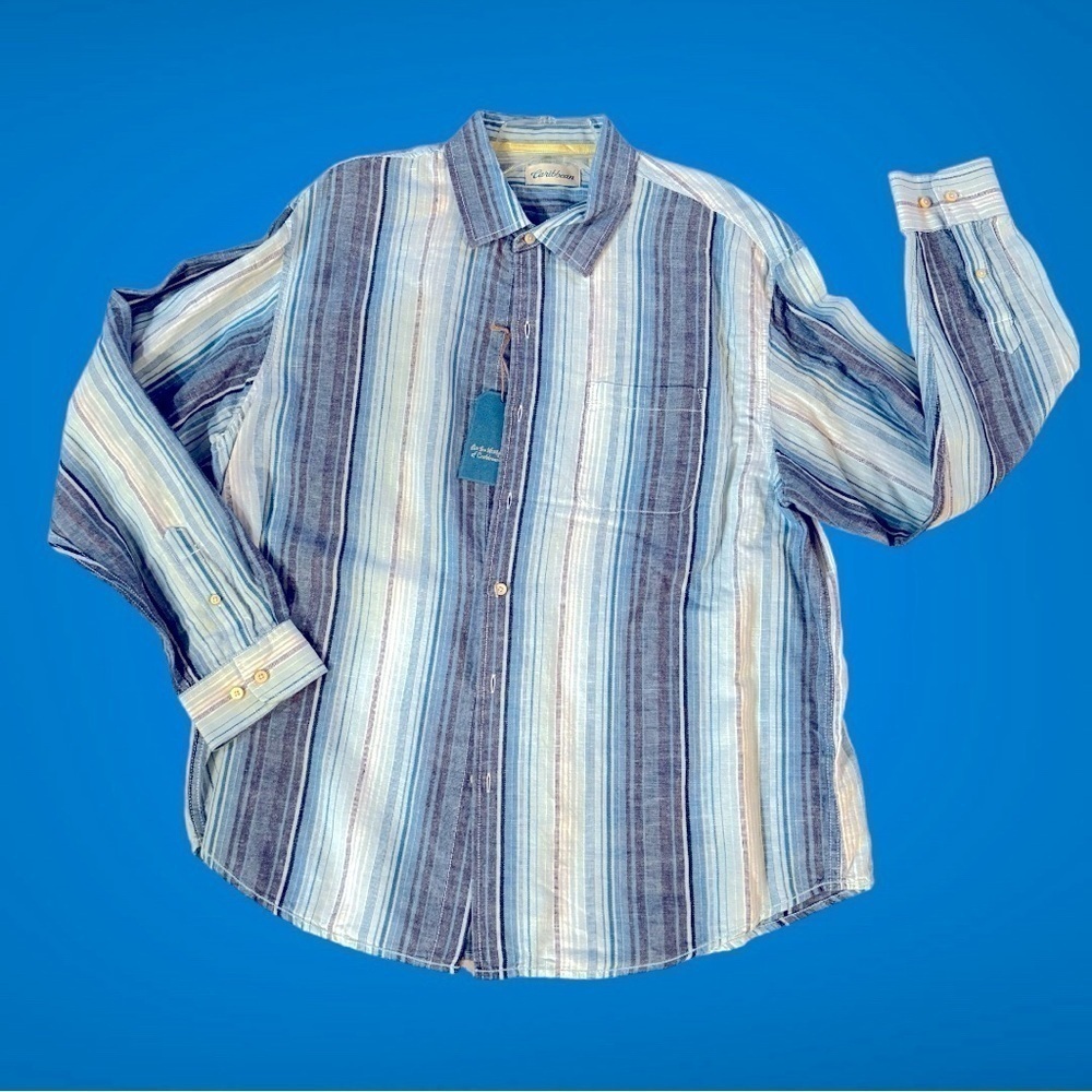 NWT XL CARIBBEAN LIGHT SUMMER BLUE AND‎ TEAL BUTTON DOWN